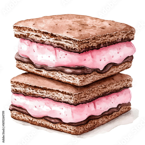 Ice Cream Sandwich, watercolor clipart vector, isolated on a white background.