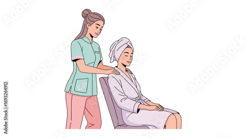 A focused female beautician applying a cosmetic product to a client s face during a professional skincare treatment session
