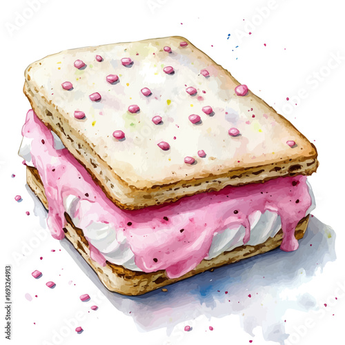 watercolor vector of Ice Cream Sandwich, isolated on a white background.