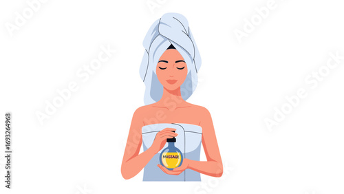 Young woman in a spa robe and towel wrapped head receiving a gentle facial massage from a professional esthetician wearing a uniform