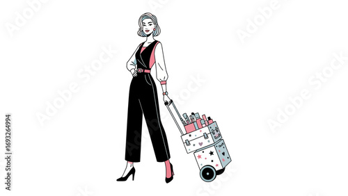 Stylish male barber wearing sunglasses and apron holding scissors and hairdryer ready to style hair with a confident smile