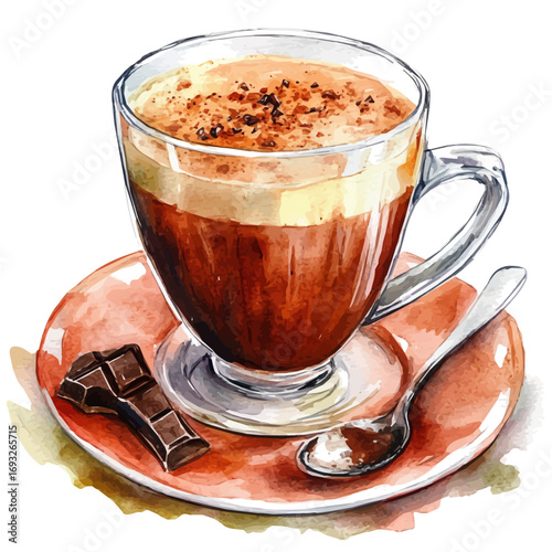 watercolor of Hot Chocolate, vector, isolated on a white background.