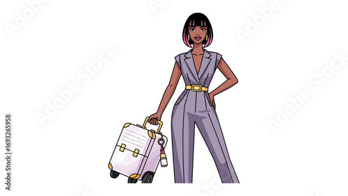 Elegant woman with sophisticated hairstyle applying mascara with a brush showcasing beauty and makeup artistry in a minimalist illustration style