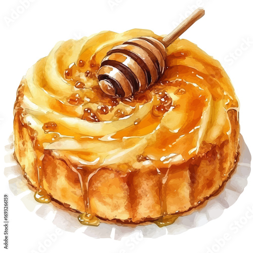 Honey Cake, watercolor illustration vector, isolated on a white background.