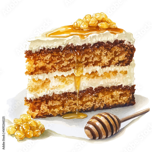 Honey Cake, watercolor clipart vector, isolated on a white background.