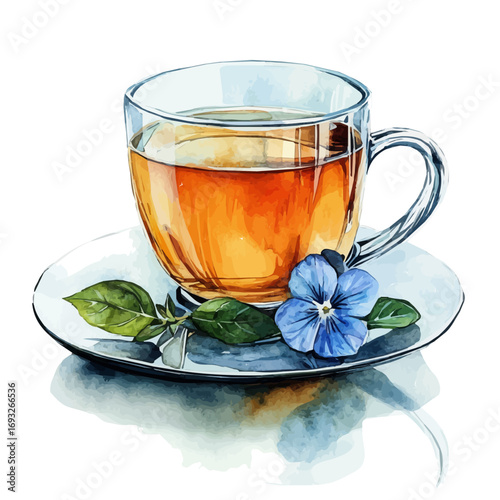 Herbal Tea, watercolor illustration vector, isolated on a white background.