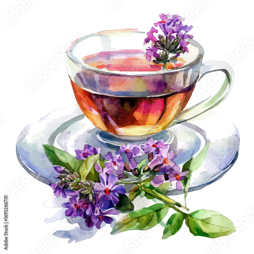 watercolor of Herbal Tea, vector, isolated on a white background.