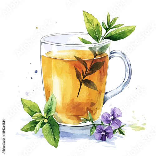 watercolor of Herbal Tea, vector, isolated on a white background.