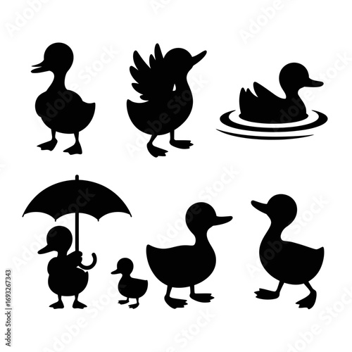 Cute Duck Silhouette Vector Set   High-Quality Animal Icons for Kids, Crafts, Nursery, and Cartoon Projects