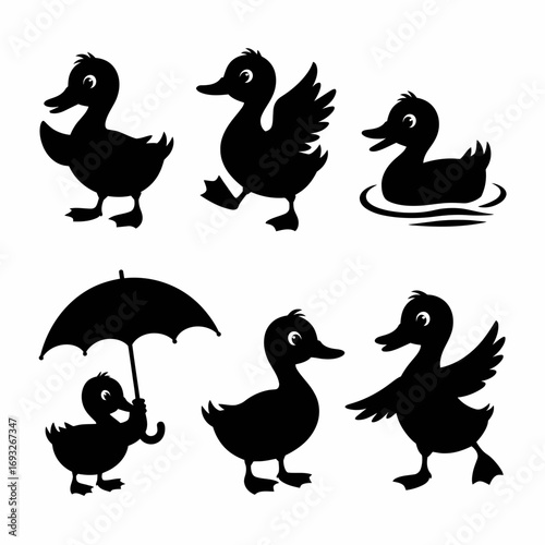 Cute Duck Silhouette Vector Set   High-Quality Animal Icons for Kids, Crafts, Nursery, and Cartoon Projects