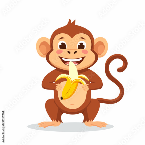Vector Image: cute cartoon Monkey Image Eating a Banana 07