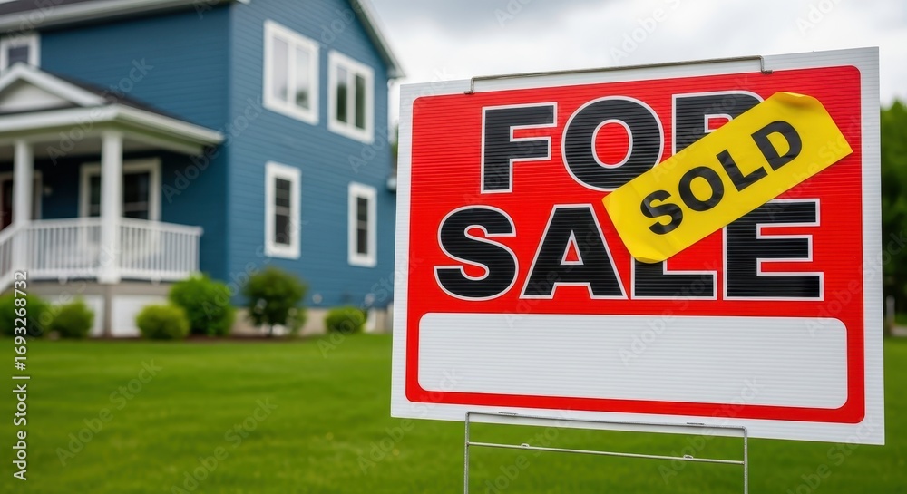 Fototapeta premium Sold House with For Sale Sign, Real Estate, Property, Home