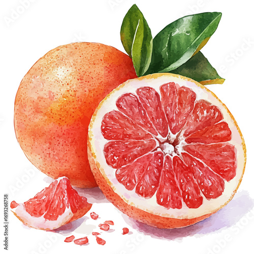 watercolor vector of Grapefruit, isolated on a white background.