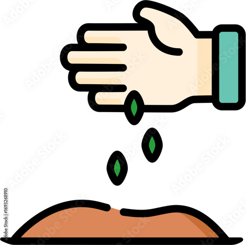 Simple Outline Hand Sowing Seeds in Soil Agriculture Icon