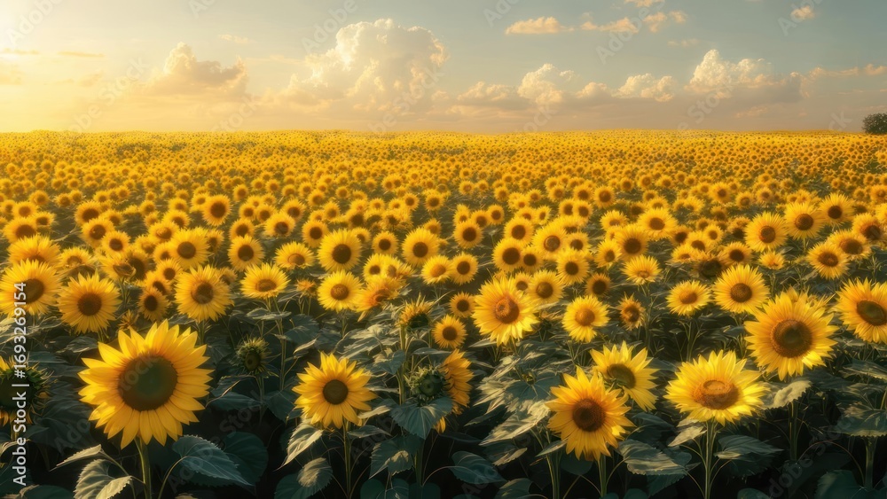 Obraz premium Sunflowers field at sunset (2)