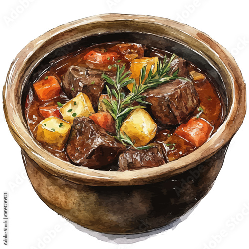 Goulash, watercolor drawing vector, isolated on a white background.