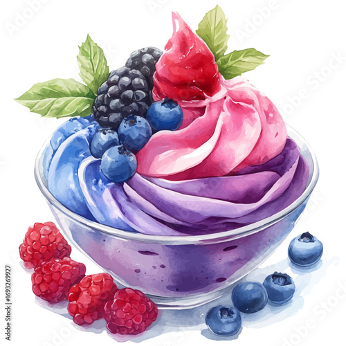 Frozen Yogurt, watercolor illustration vector, isolated on a white background.