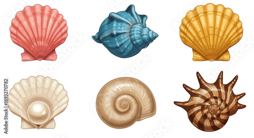 Beautiful Ocean Seashell Collection Isolated on Transparent Background for Summer Beach Designs