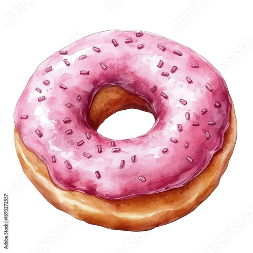 Donut, watercolor vector, isolated on a white background.