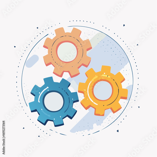 Three Interlocking Gears On White Background