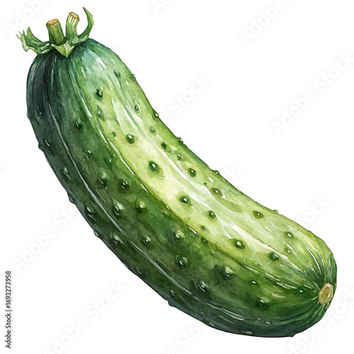Cucumber, watercolor painting vector, isolated on a white background.