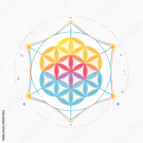Abstract Flower of Life Symbol with Colorful Geometric Pattern