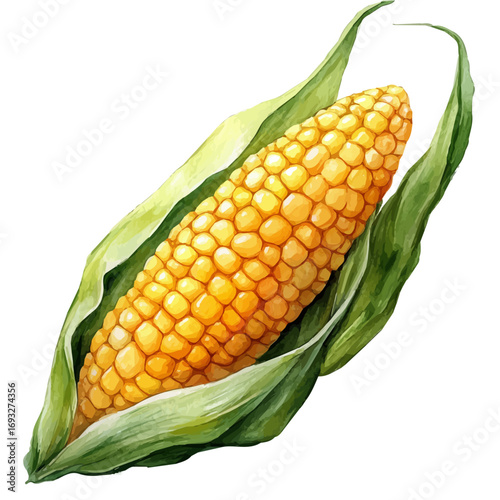 Corn, watercolor vector, isolated on a white background.