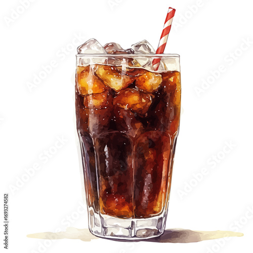 watercolor vector of Cola, isolated on a white background.