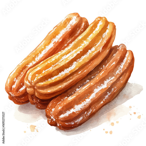 Churros, watercolor vector, isolated on a white background.