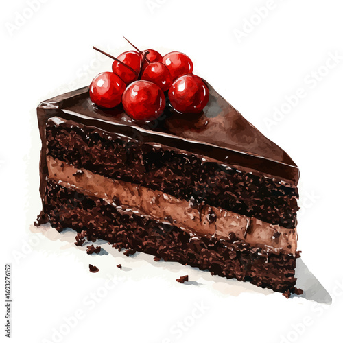 watercolor vector of Chocolate Cake, isolated on a white background.
