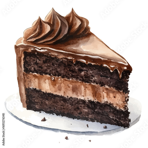 Chocolate Cake, watercolor drawing vector, isolated on a white background.