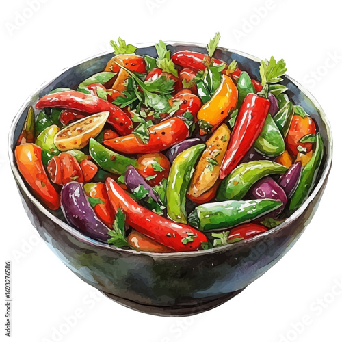 Chili Con Carne, watercolor drawing vector, isolated on a white background.