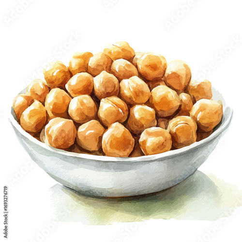 Chickpeas, watercolor painting vector, isolated on a white background.