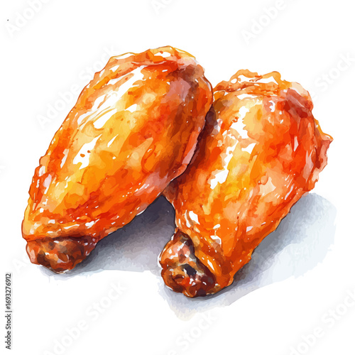 Chicken Wings, watercolor clipart vector, isolated on a white background.