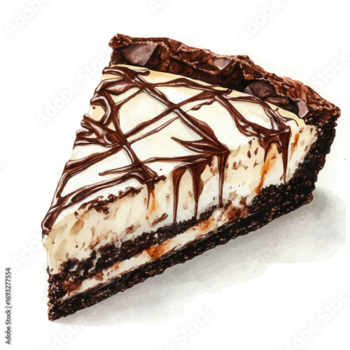 Cheesecake Brownie, watercolor painting vector, isolated on a white background.