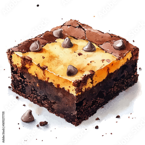 watercolor vector of Cheesecake Brownie, isolated on a white background.