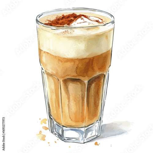 Chai Latte, watercolor drawing vector, isolated on a white background.