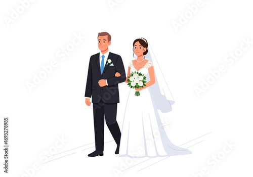 Bride and groom in elegant wedding attire. Perfect for invitations, bridal magazines, wedding websites, and romanticthemed designs.