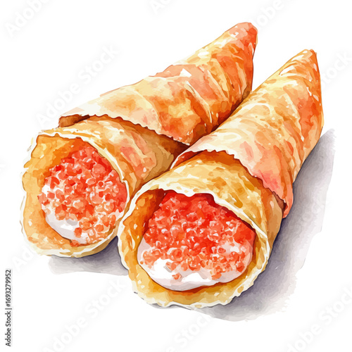 Cannoli, watercolor vector, isolated on a white background.