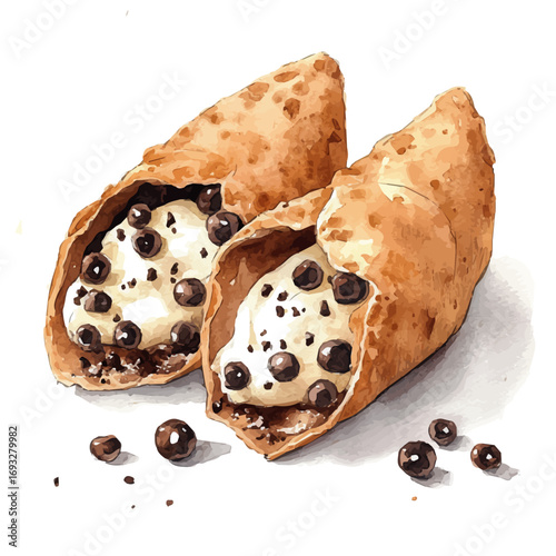Cannoli, watercolor drawing vector, isolated on a white background.
