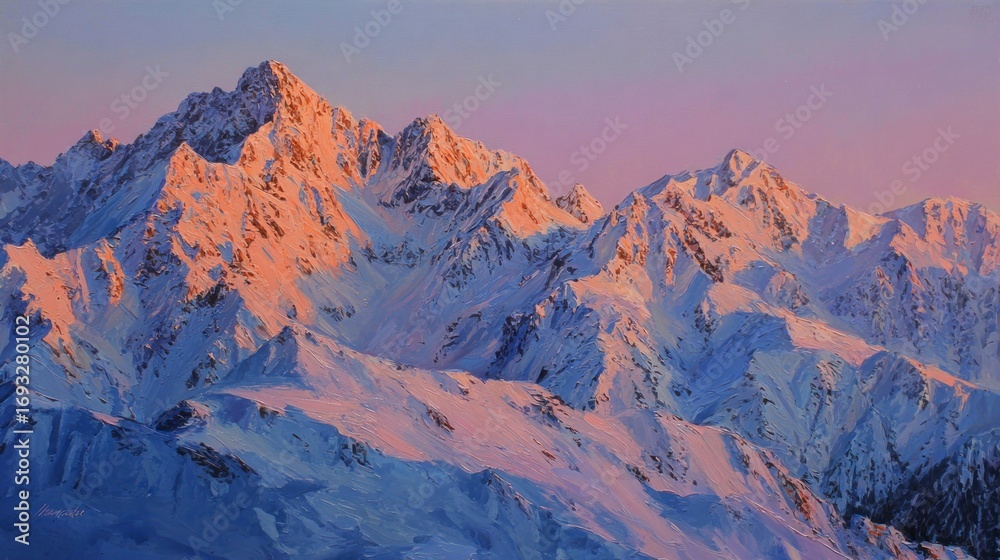 Fototapeta premium Sunrise over snowy mountains