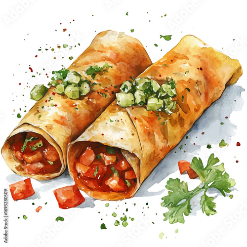 Burrito, watercolor illustration vector, isolated on a white background.