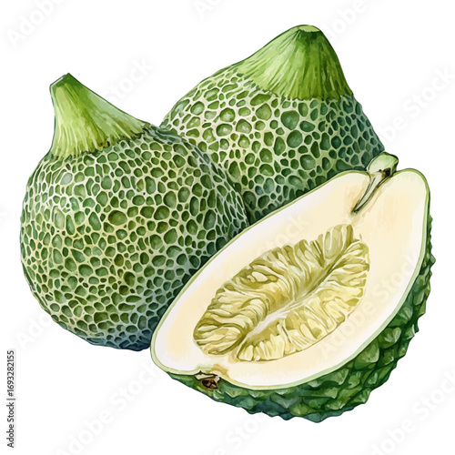 Breadfruit, watercolor clipart vector, isolated on a white background.