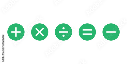 Five Basic Arithmetic Operations Symbols in Mathematics.