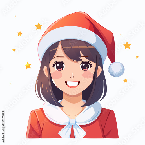 笑顔のサンタクロースの女性　クリスマス　アイコン