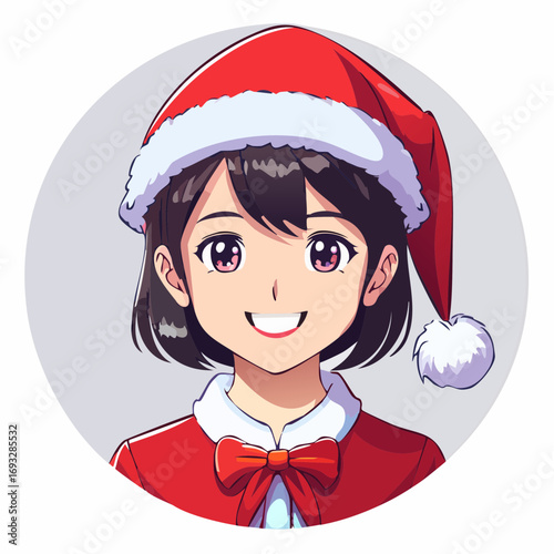 笑顔のサンタクロースの女性　クリスマス　アイコン
