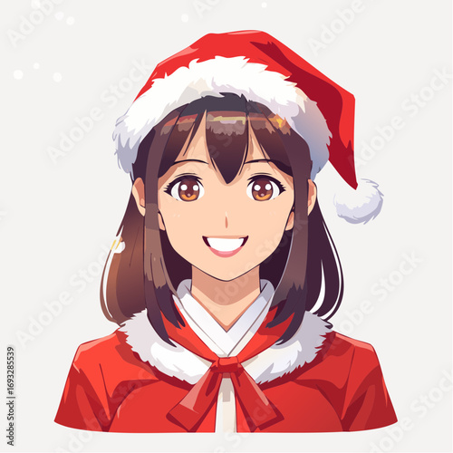 笑顔のサンタクロースの女性　クリスマス　アイコン