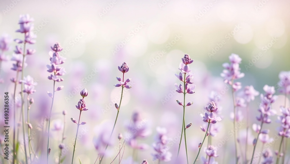 Fototapeta premium Soft focus close up of delicate purple lavender flowers in a field