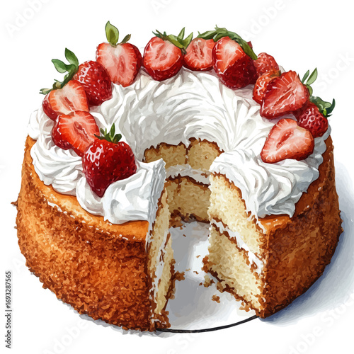 Angel Food Cake, watercolor clipart vector, isolated on a white background.
