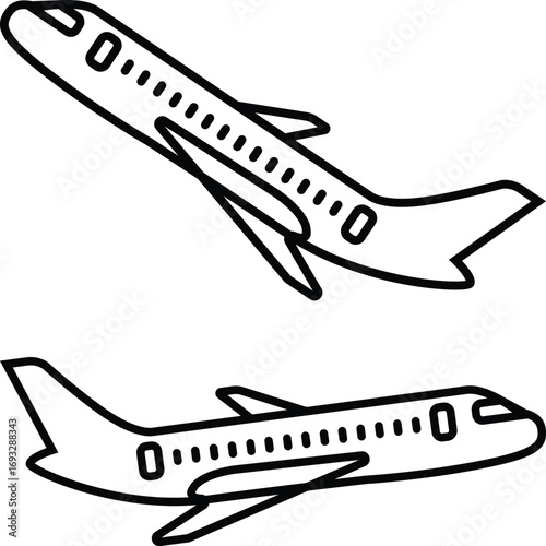 Simple outline icon of a commercial airplane taking off for travel and flight vector